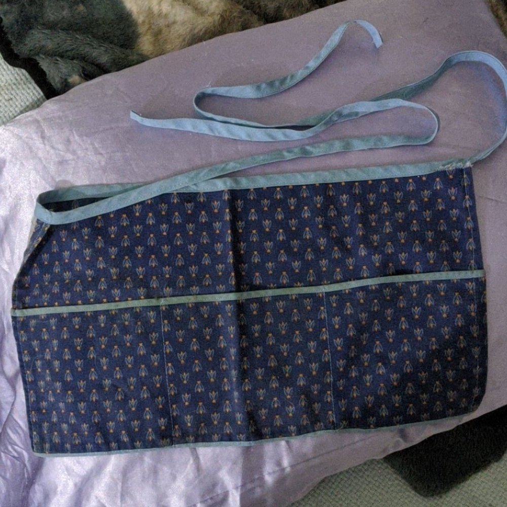 French Apron hand sewed by artisian with French Material floral periwinkle blue